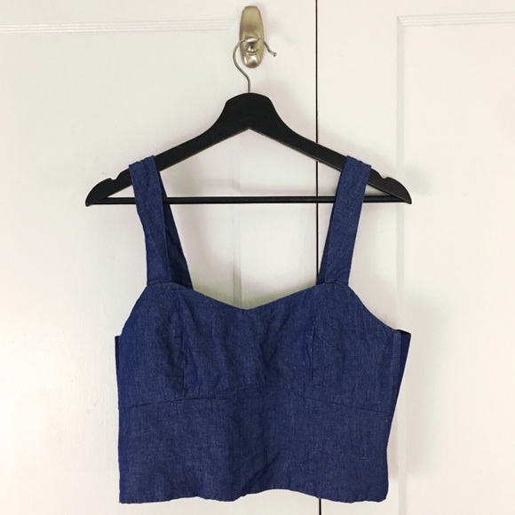 Zara Tops - Zara Linen Blend Chambray Back Zip Crop Top Sz M